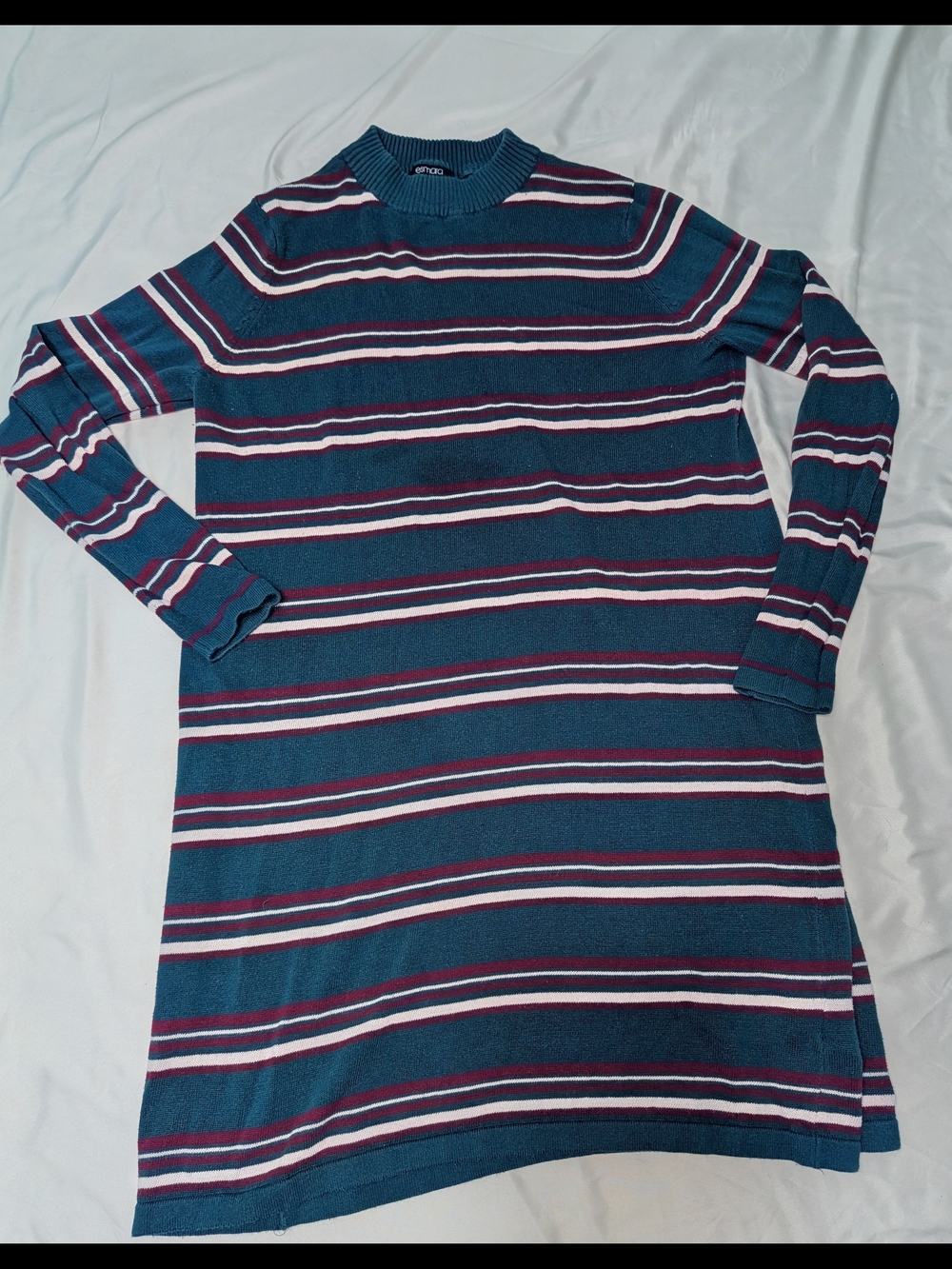 Striped Long Sleeve Knit Dress in Teal